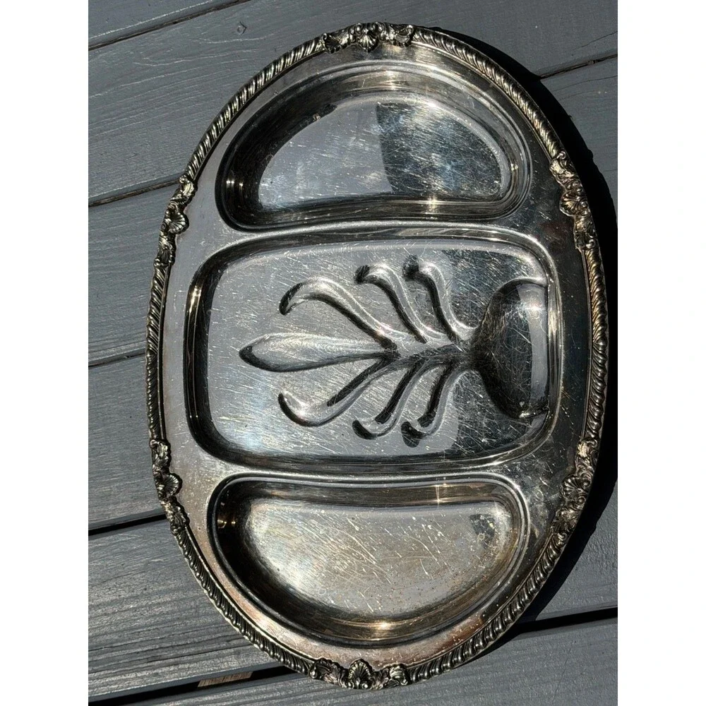 Vintage EPCA Bristol by Poole 86 Silver Plated Oval 3 Part Platter Tray Meat